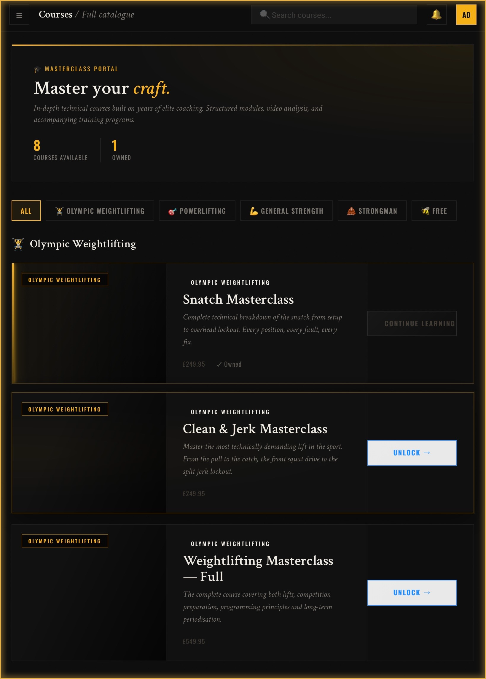 C&J Courses — full catalogue