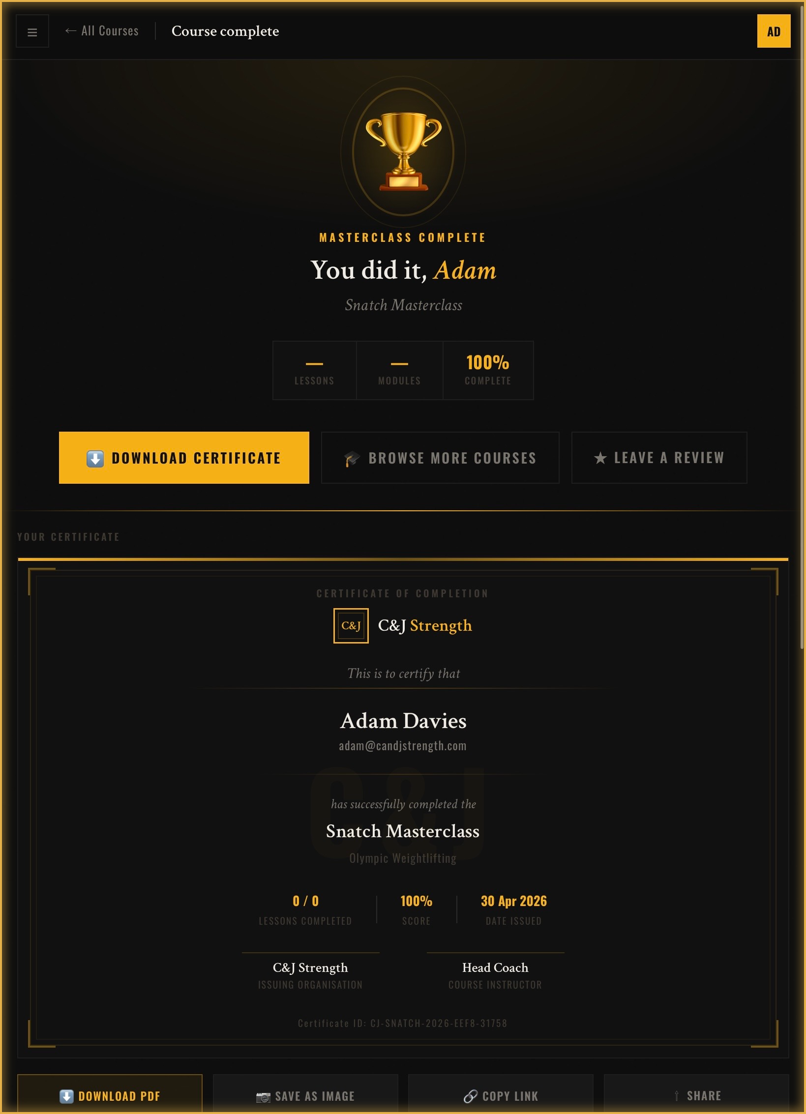 C&J Courses — course complete