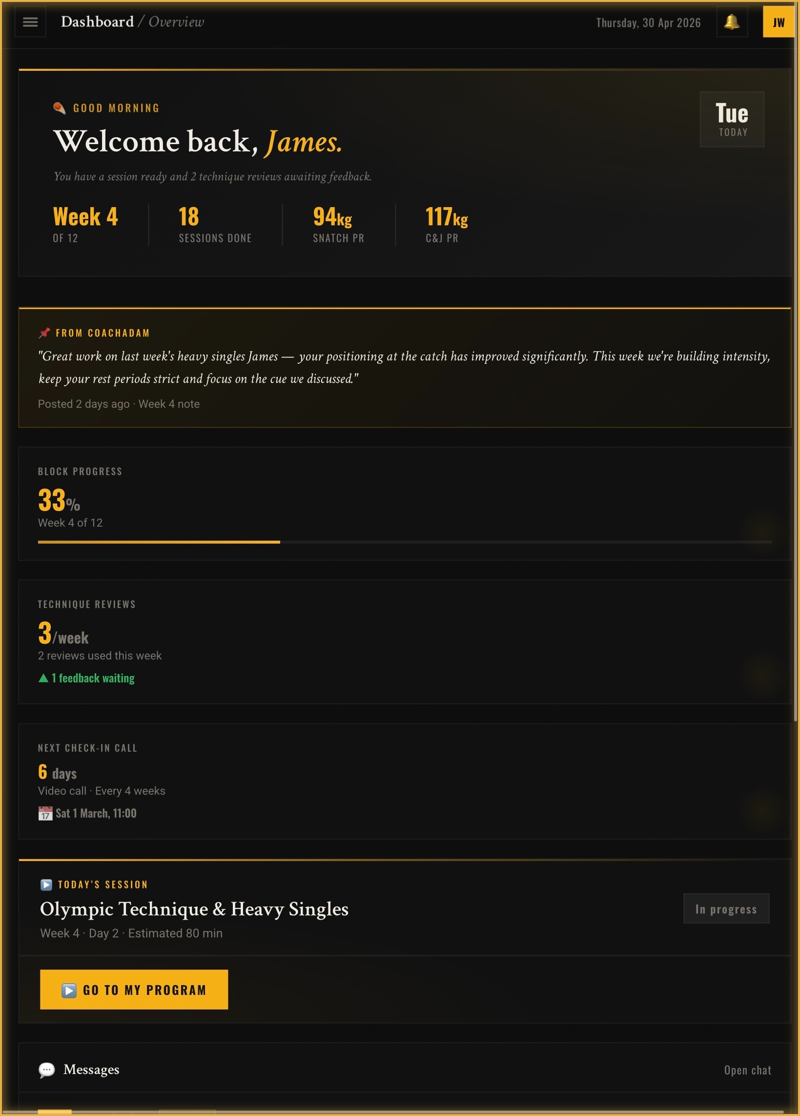Coaching — coaching dashboard