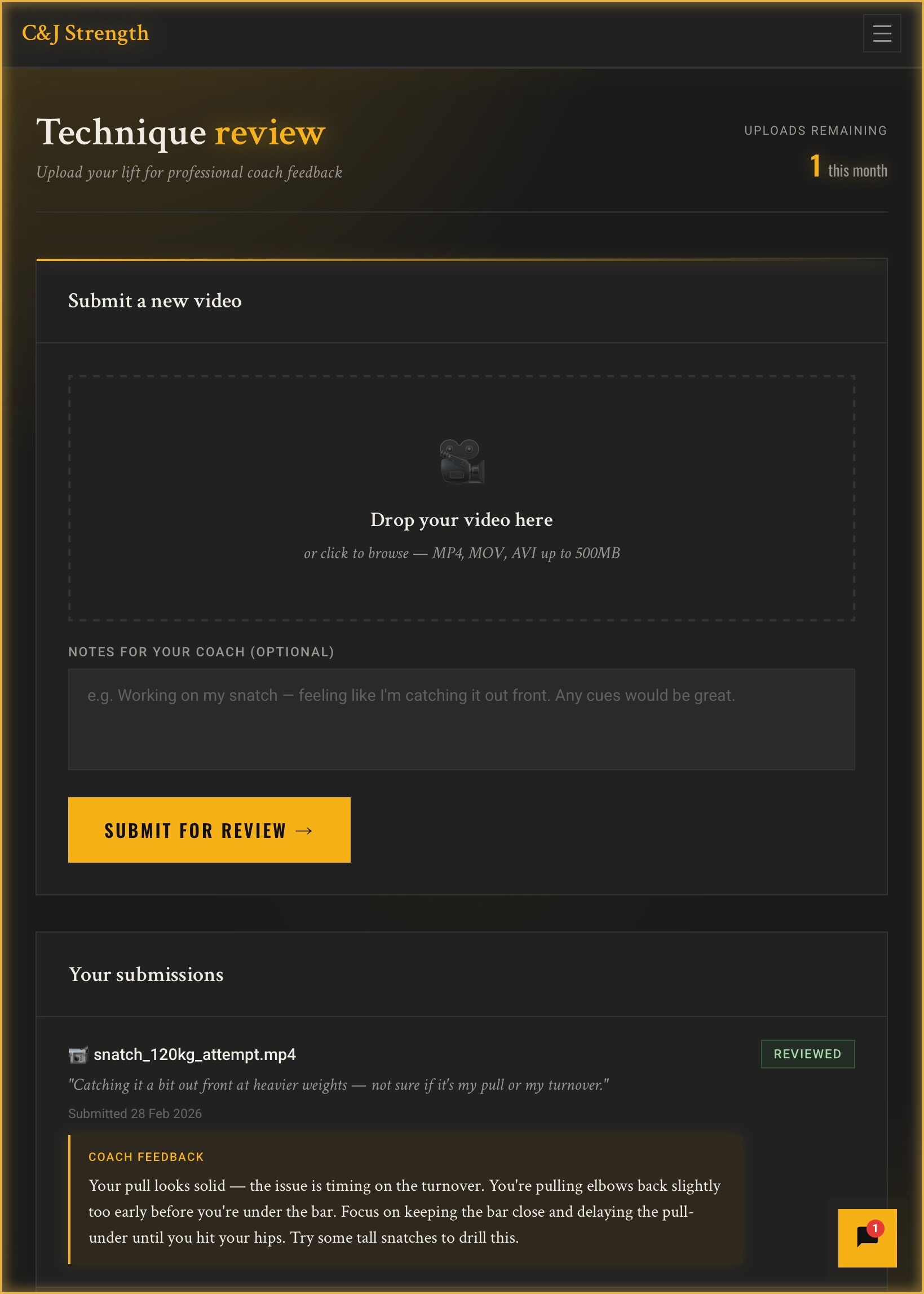 Training app — technique review