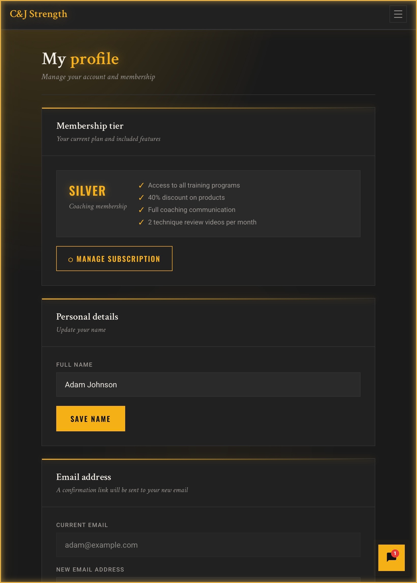 Training app — profile