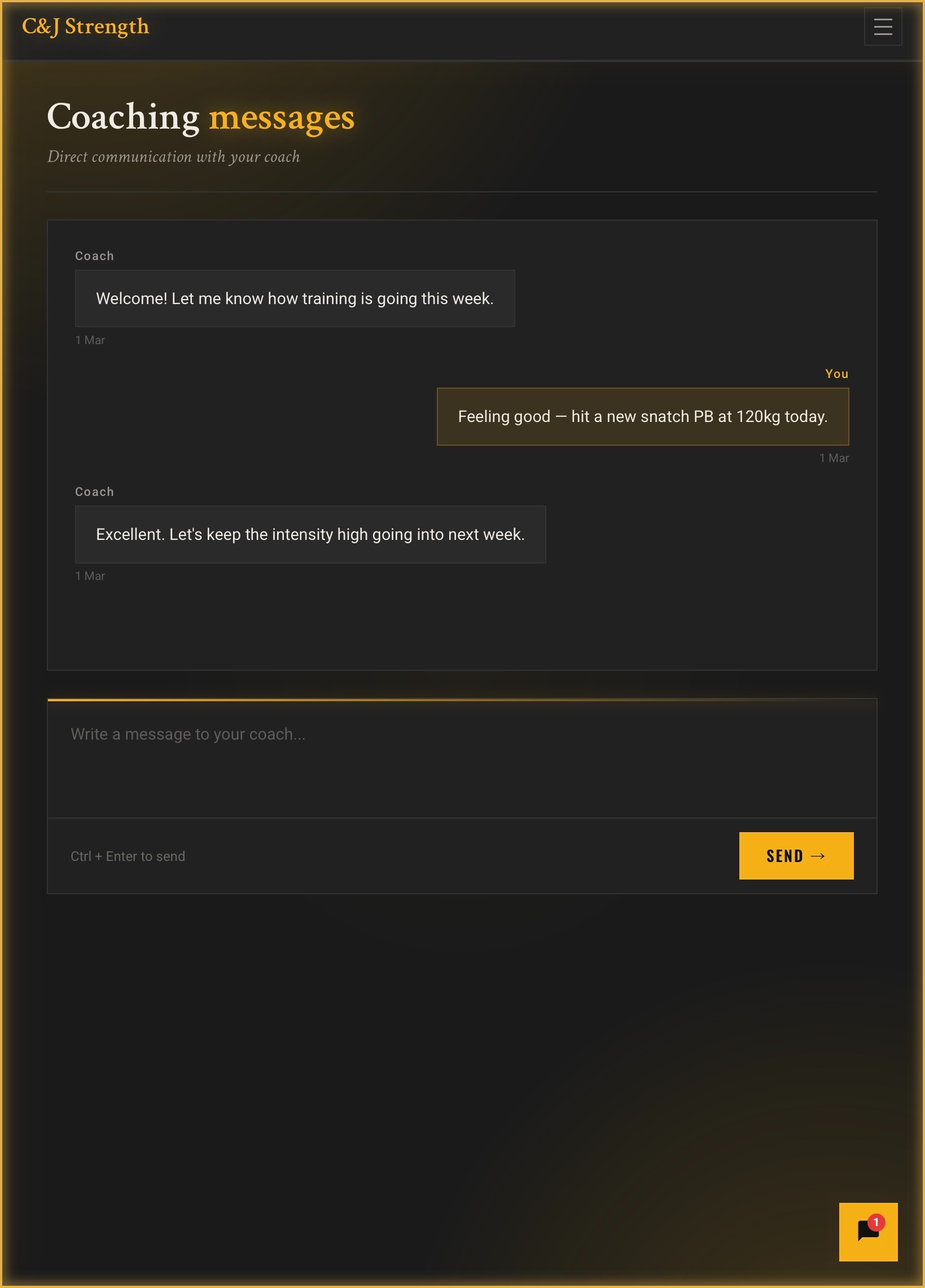 Training app — messages
