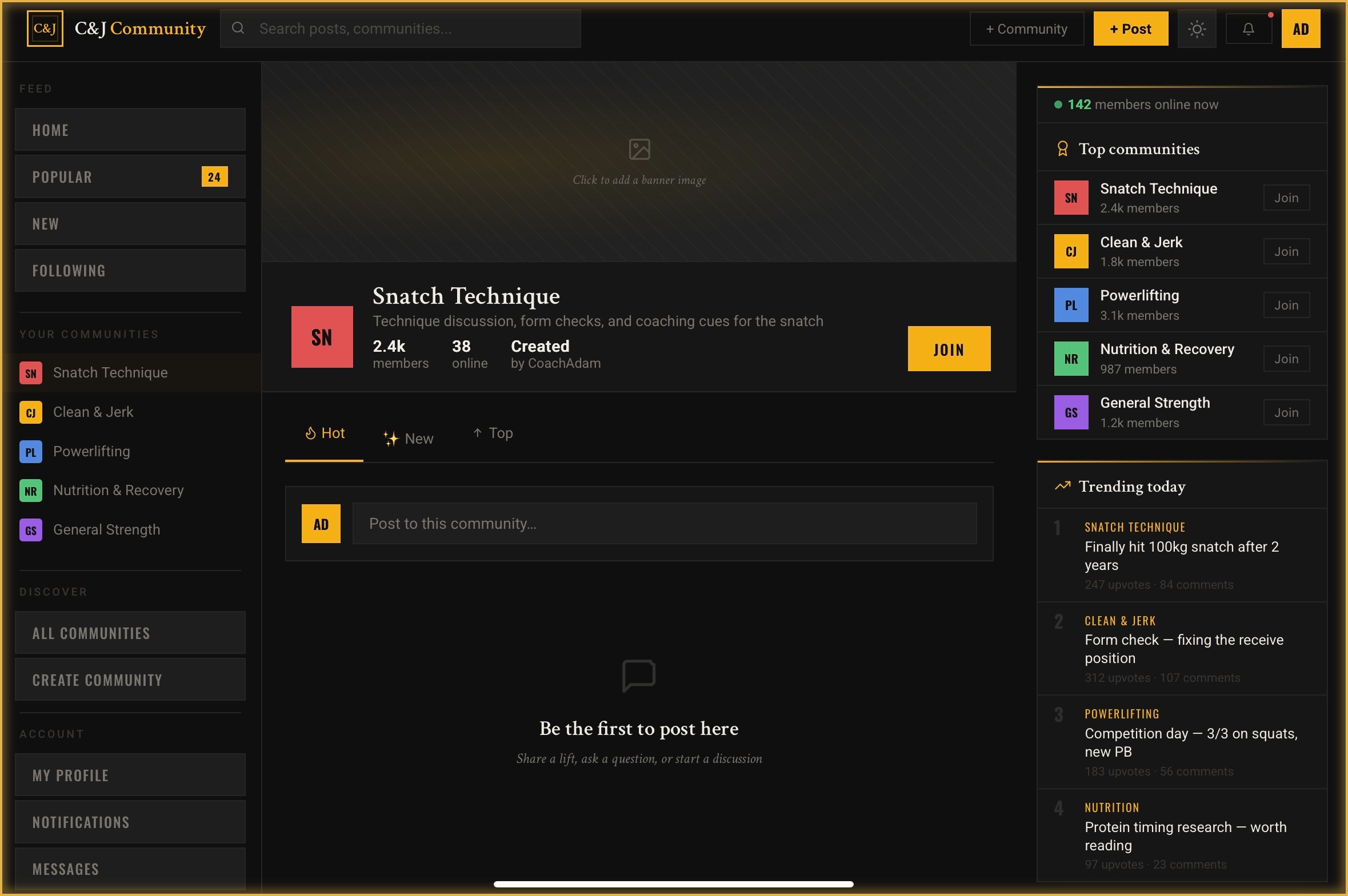 C&J Community platform — desktop view