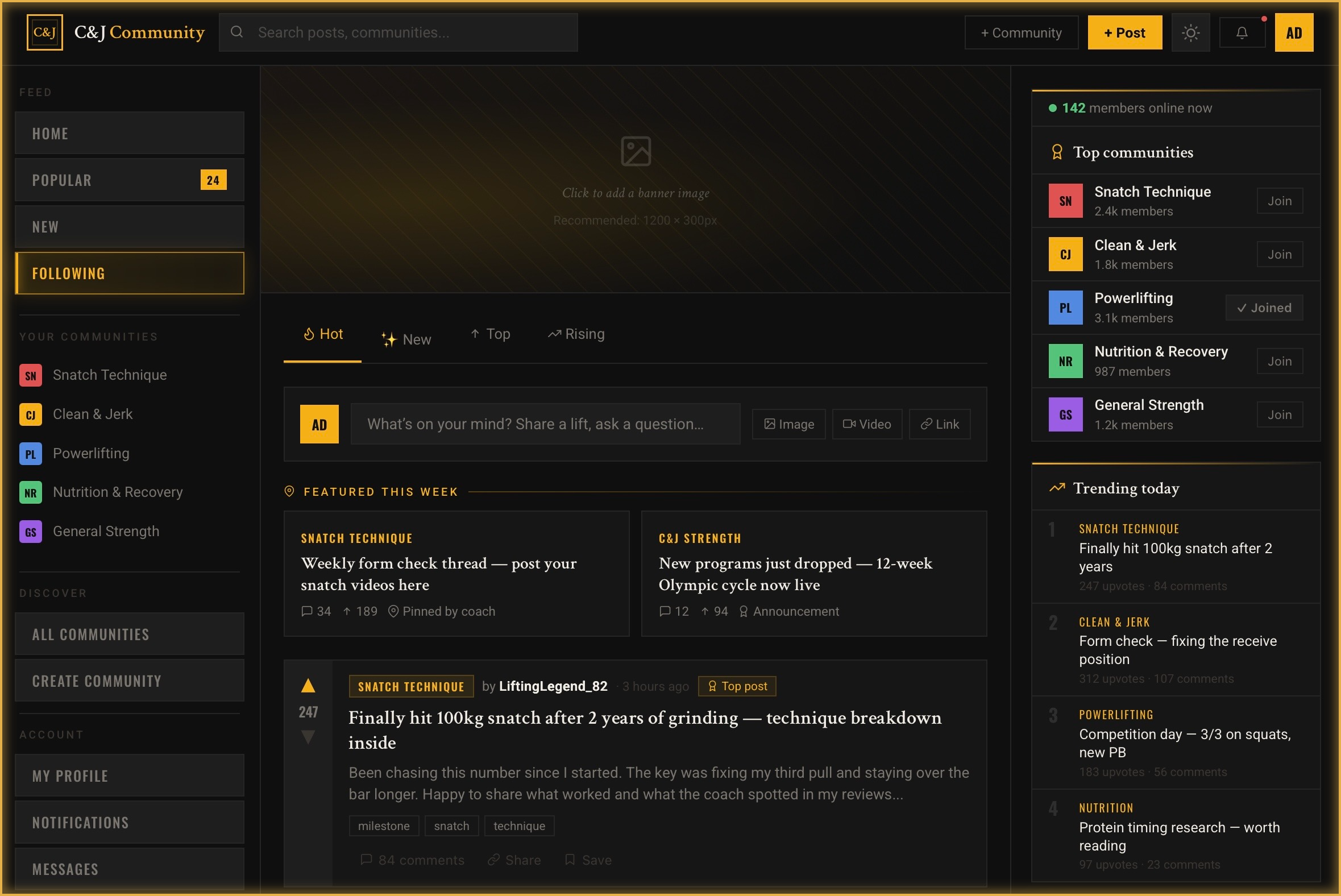 C&J Community feed — following